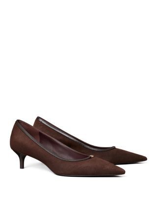 Tory Burch Women's Double T Buckle Suede Kitten Heel Pumps