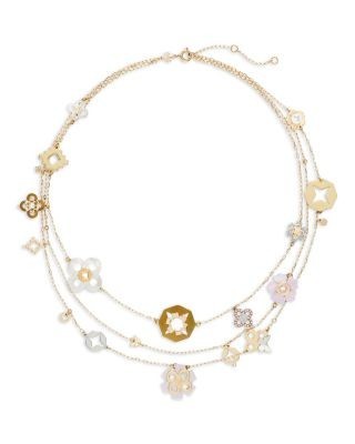 Tory Burch Forget Me Not 18K Yellow Gold Plated Multi Strand Necklace, 17.5-19.5