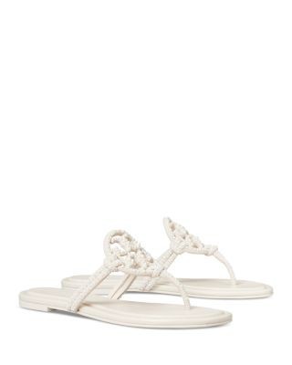 Tory Burch Women's Miller Knotted Imitation Pearl Suede Sandals