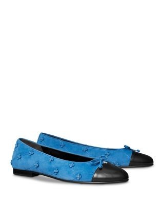 Tory Burch Women's Cap Toe Bunny Knot Suede Ballet Flats
