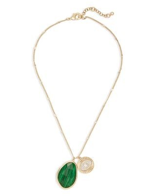 Ramy Brook Stone Charm Jewelry Green Stone & Crystal Evil Eye Charm Pendant Necklace, 16-18