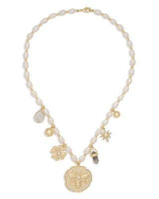 Ramy Brook Stone Charm Jewelry Freshwater Pearl & Stone Dangle Charm Necklace, 16-18
