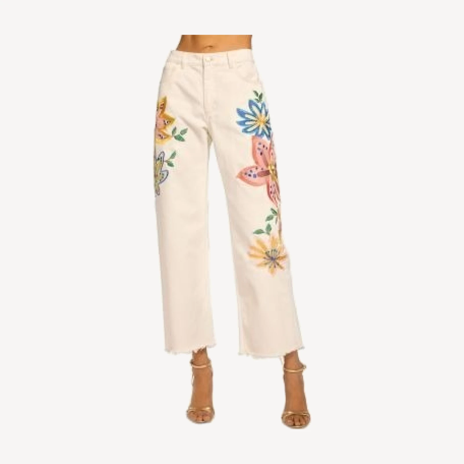 Ramy Brook Amber Embroidered High Rise Ankle Jeans in White Embroidered
