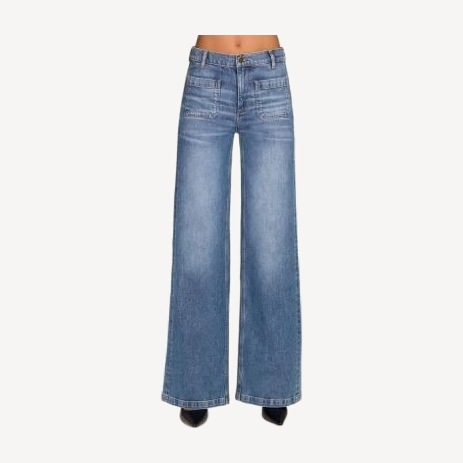 Ramy Brook Cleo Mid Rise Wide Leg Jeans in Mid Cerulean