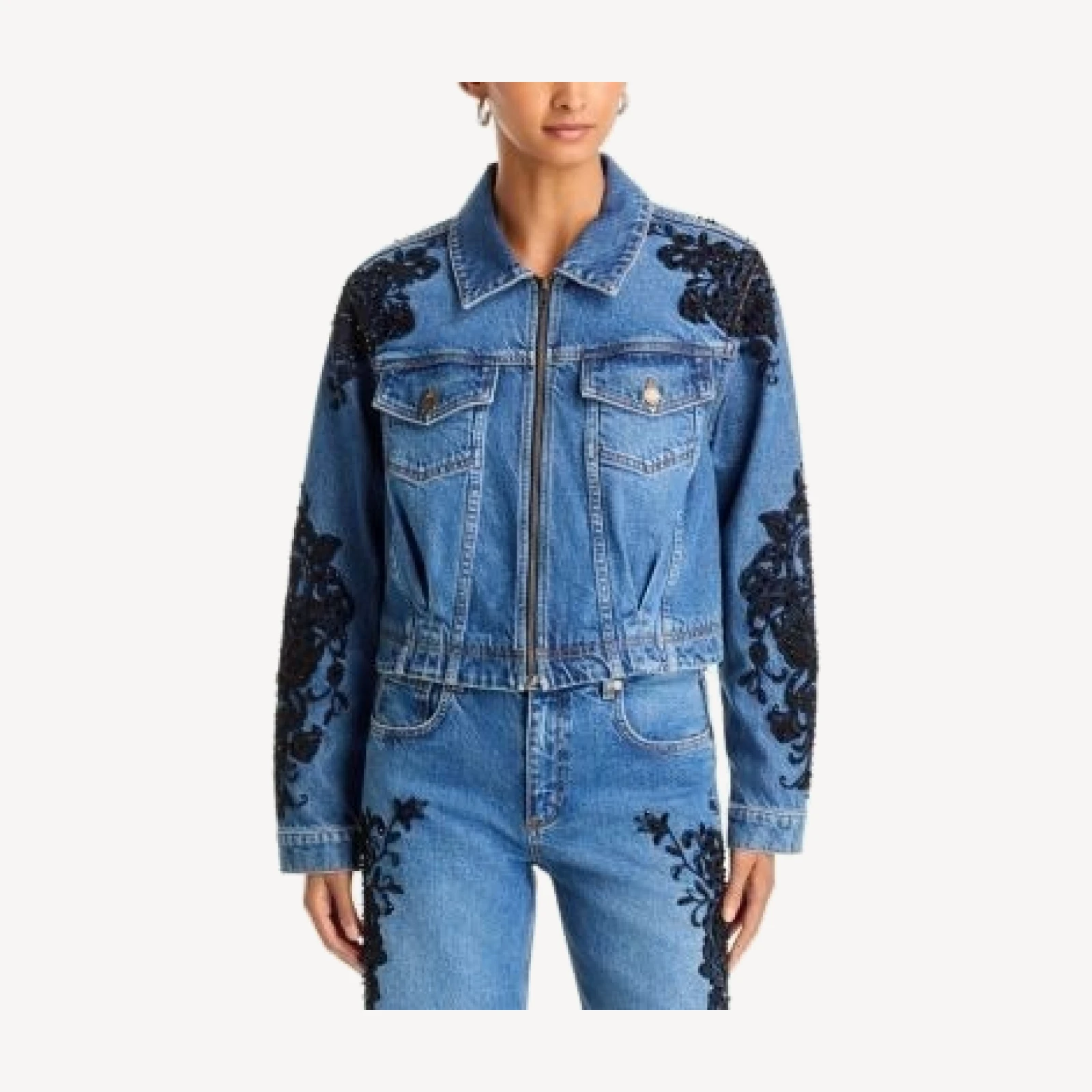 Ramy Brook Jannah Beaded Denim Jacket in Mid Cerulean