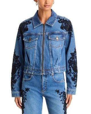 Ramy Brook Jannah Beaded Denim Jacket in Mid Cerulean