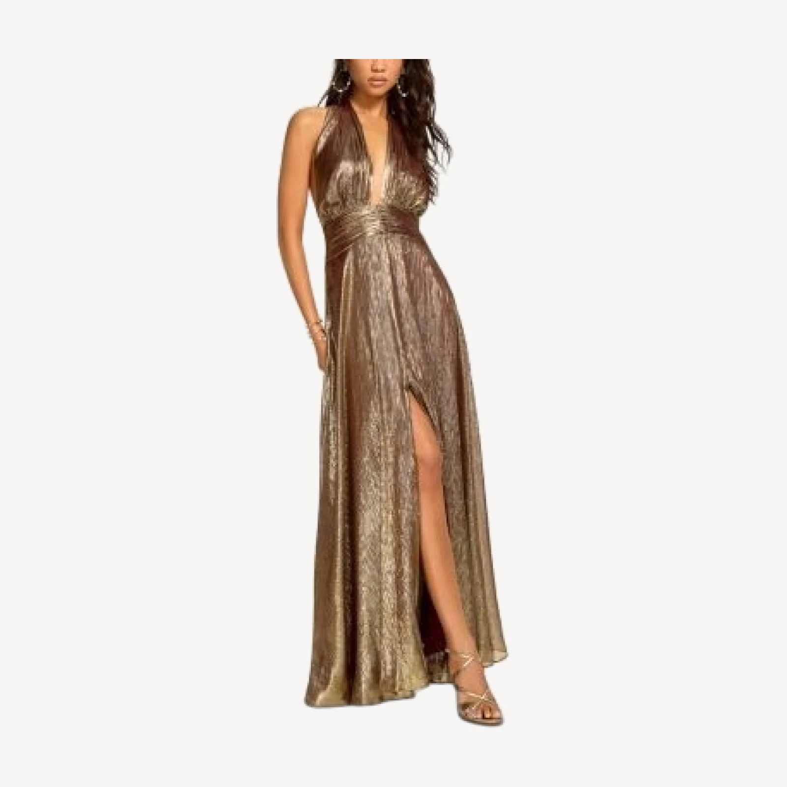 Ramy Brook Aurora Silk and Metallic Plunge Neck Gown
