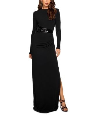 Ramy Brook Samantha Sequin Waist Long Sleeve Gown