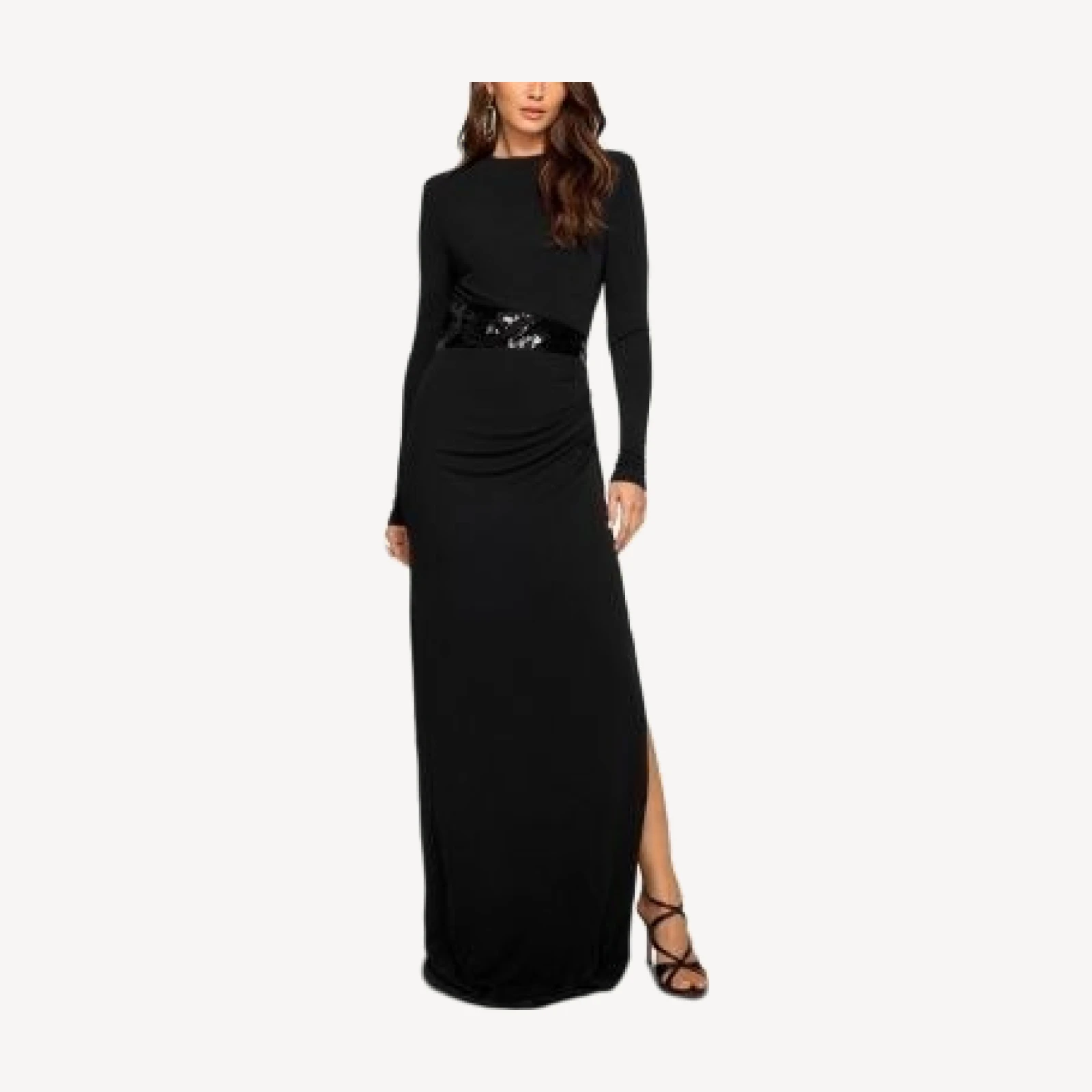 Ramy Brook Samantha Sequin Waist Long Sleeve Gown