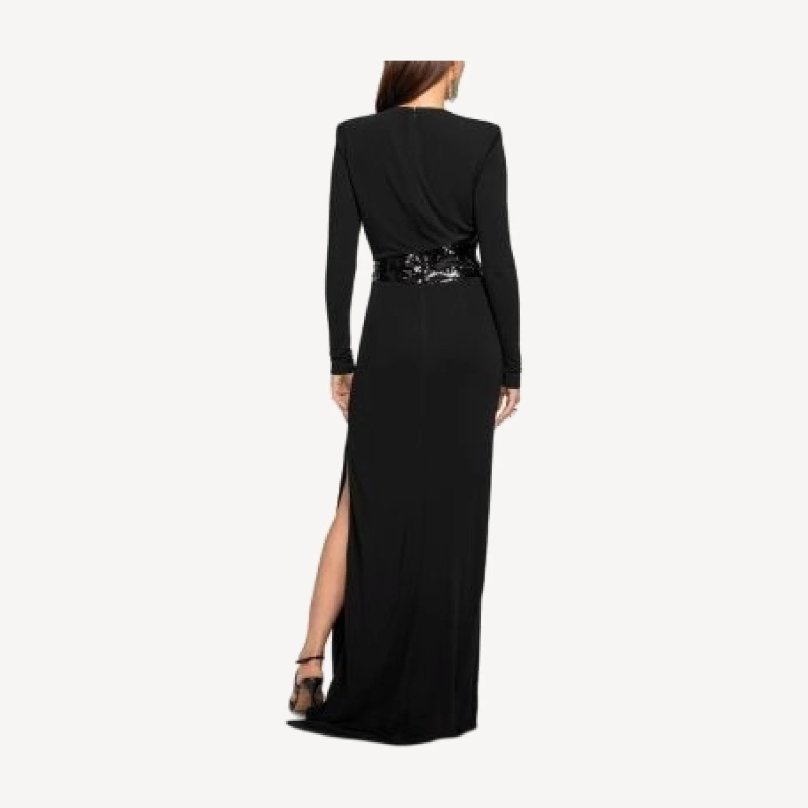 Ramy Brook Samantha Sequin Waist Long Sleeve Gown