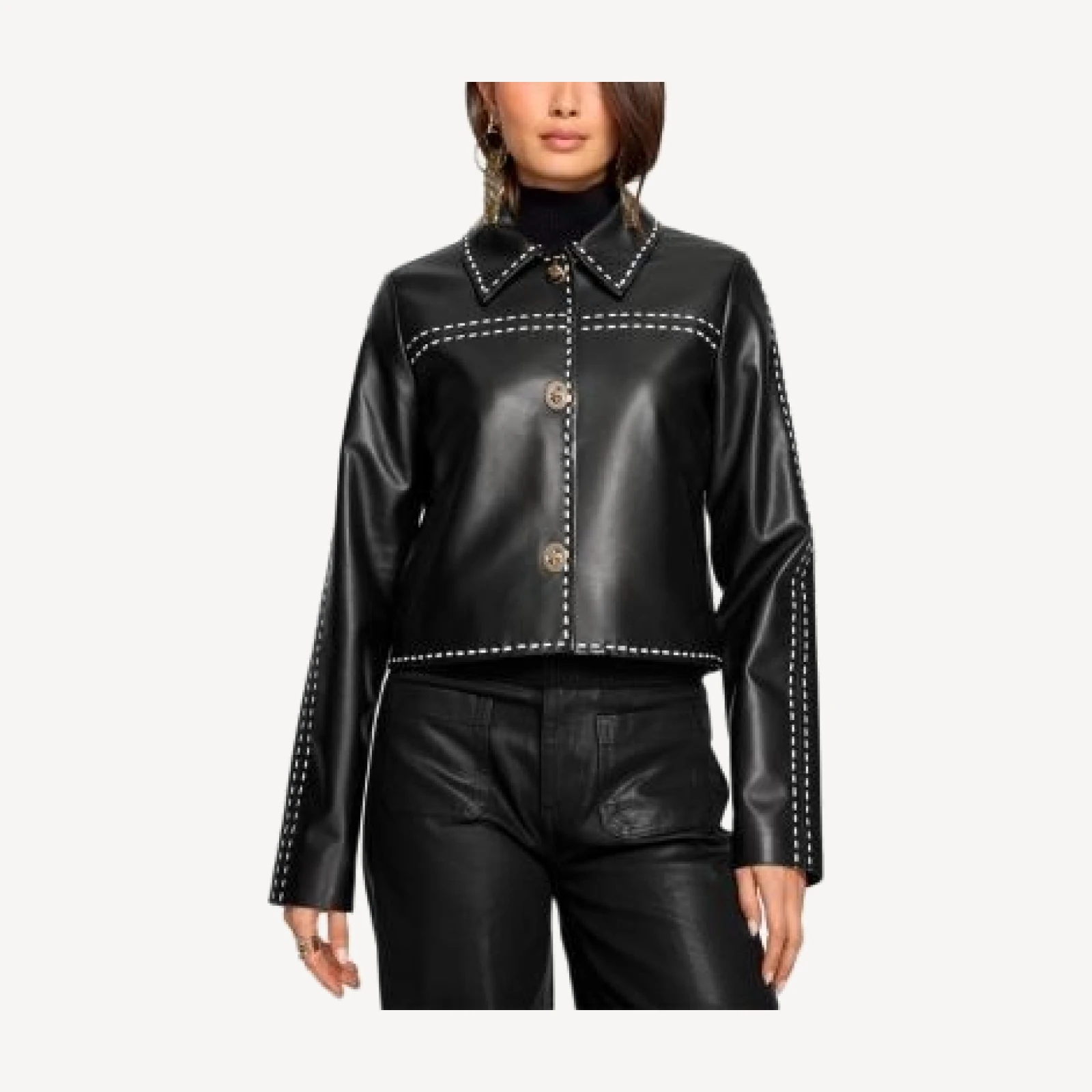 Ramy Brook Mira Leather Contrast Stitch Jacket