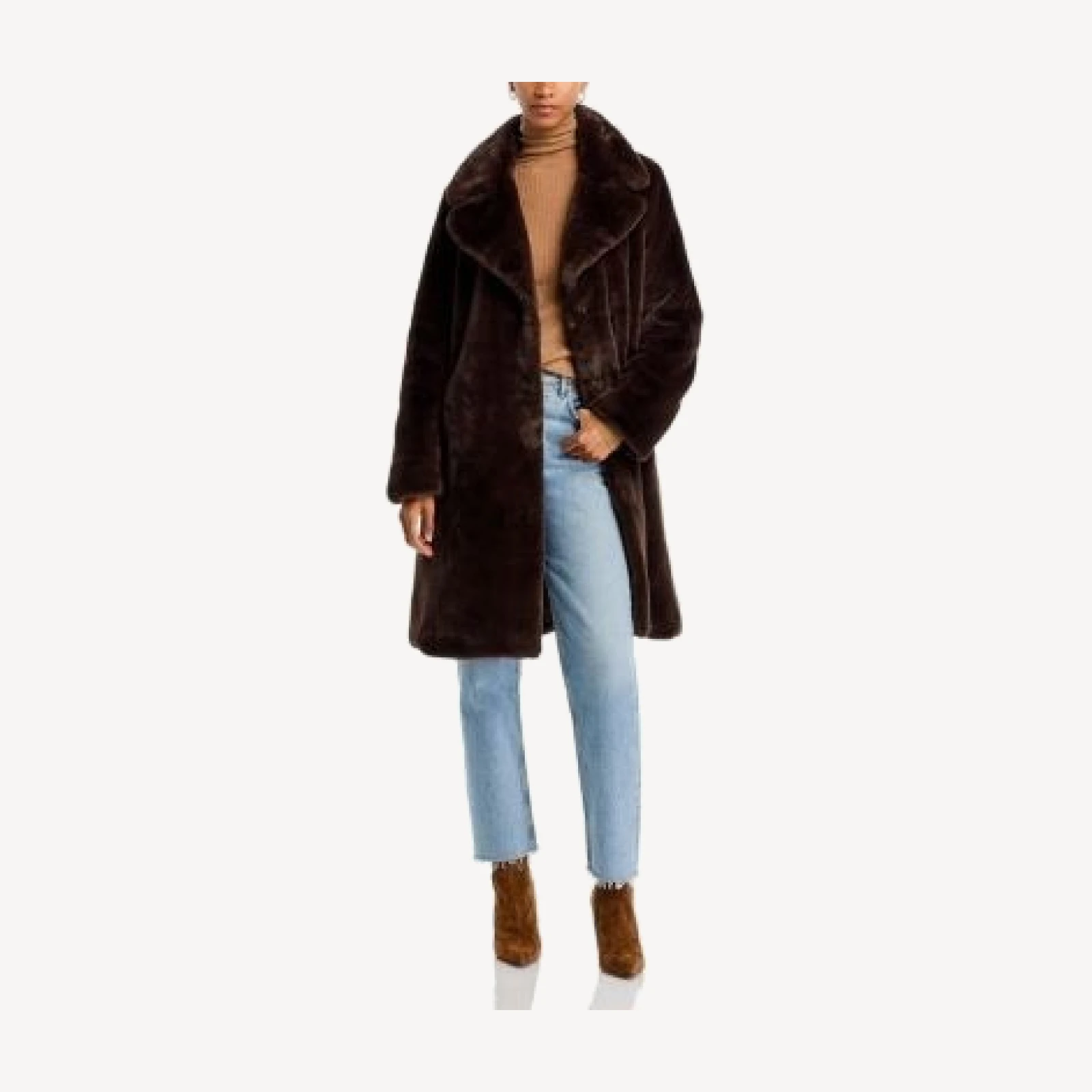Aqua Faux-Fur Coat With Wide Lapels- Exclusive