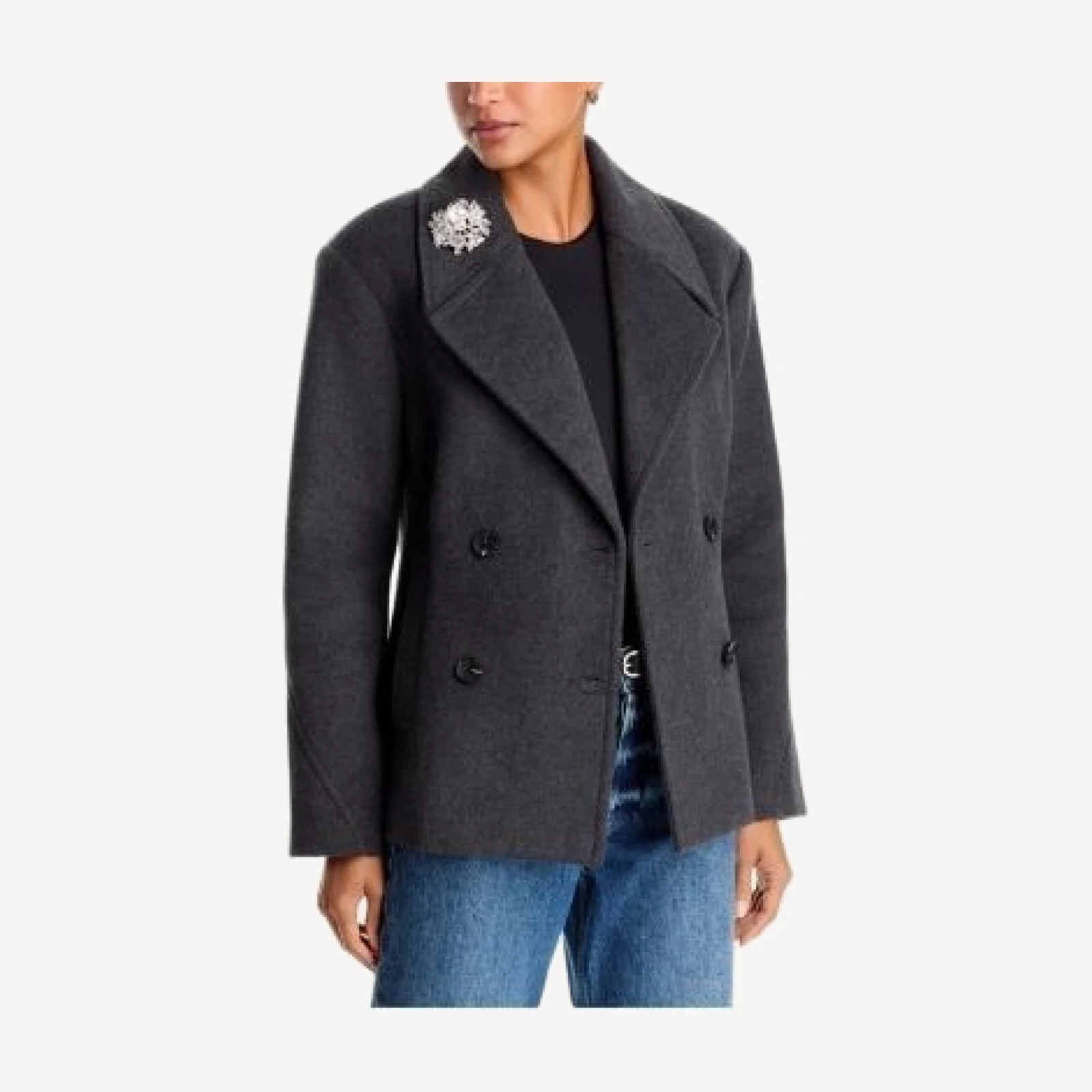 Aqua Embellished Hourglass Double Breasted Peacoat - Exclusive