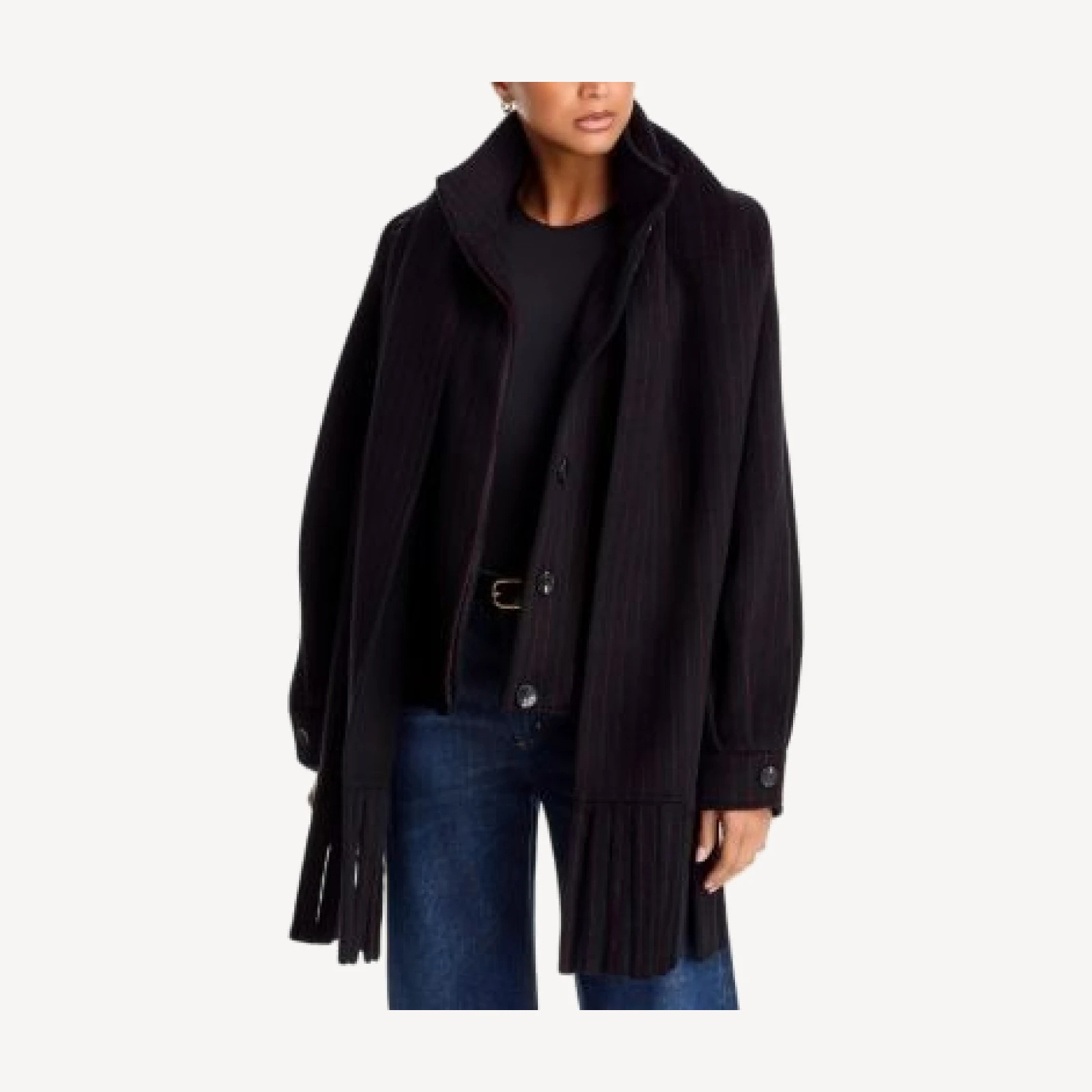 Aqua Double Face Fringe Scarf Blouson Coat - Exclusive