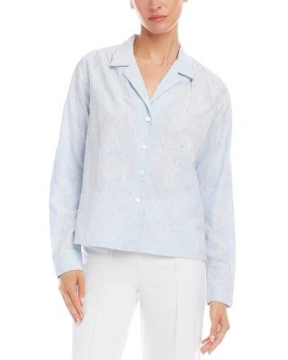 Karen Kane Stripe Long Sleeve Embellished Button Up Shirt