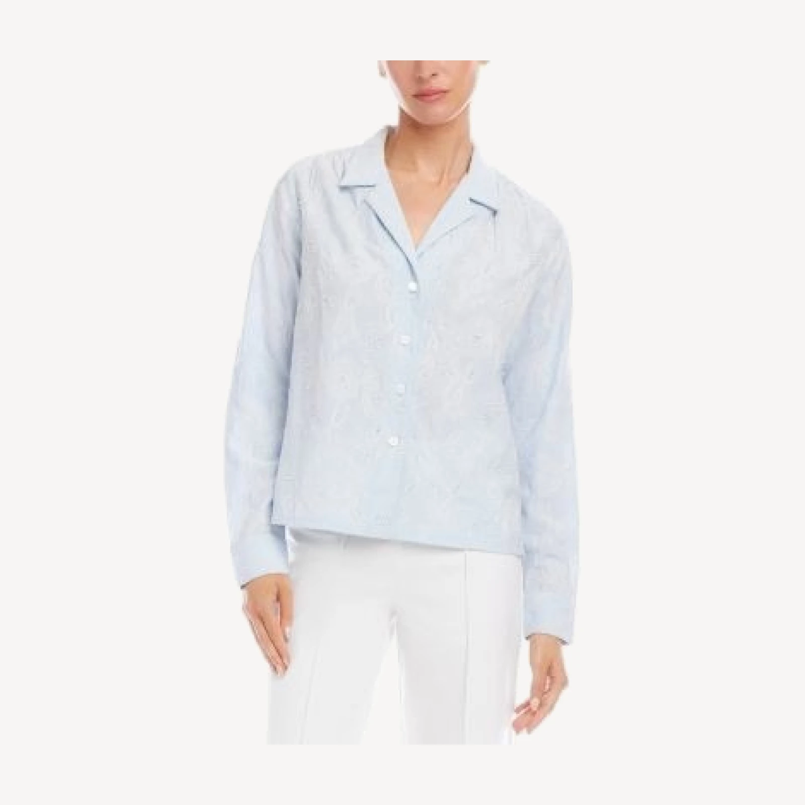 Karen Kane Stripe Long Sleeve Embellished Button Up Shirt