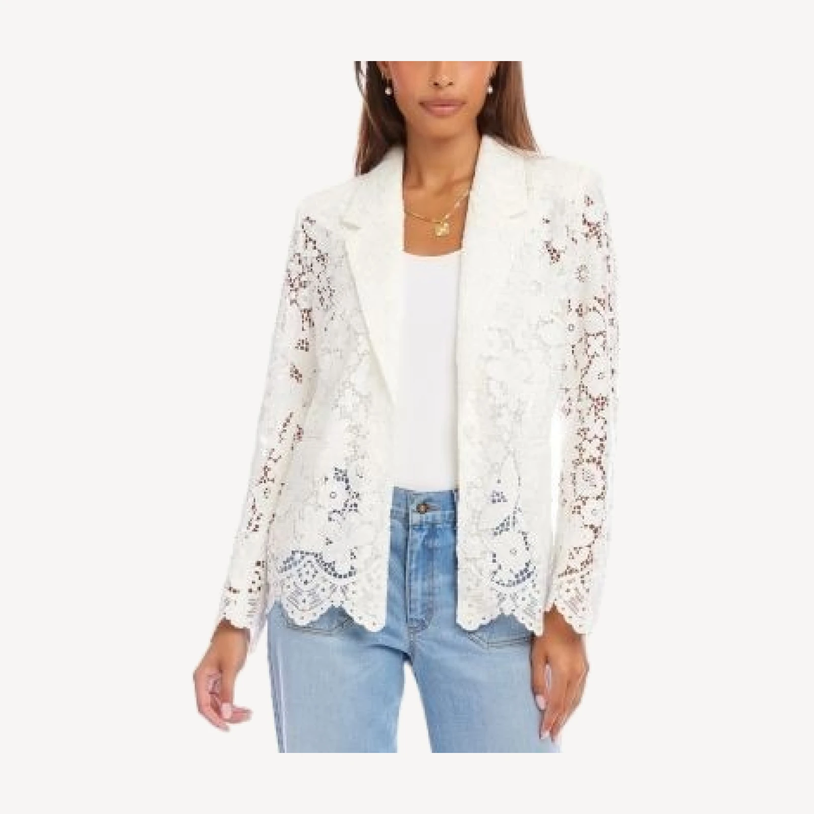 Karen Kane Floral Lace Scallop Edge Blazer