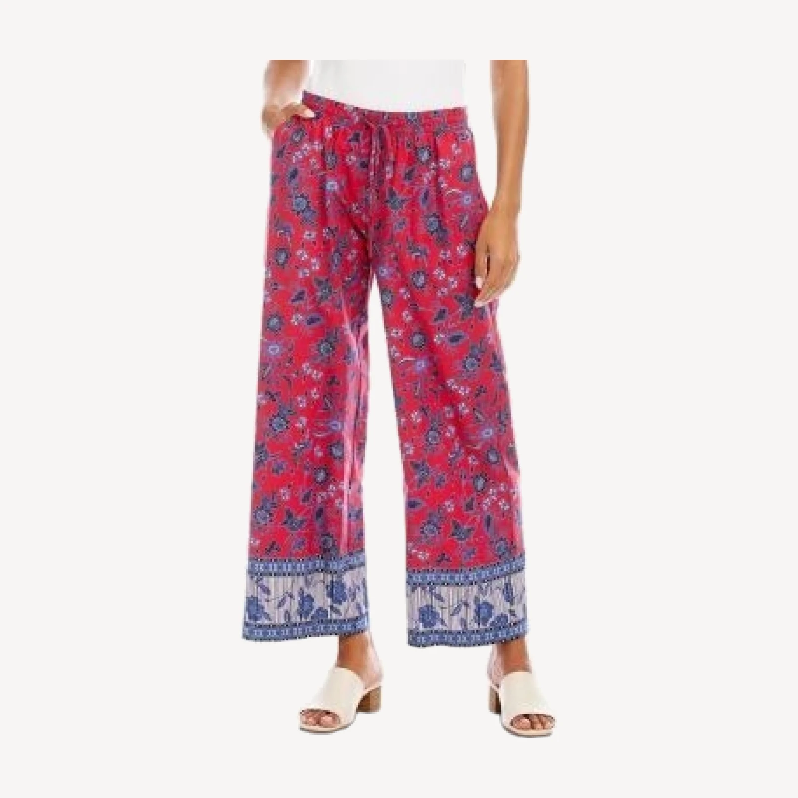 Karen Kane Drawstring Border Print Cropped Pants