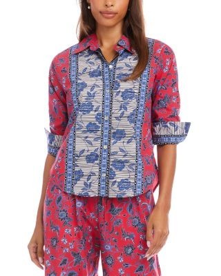 Karen Kane Ruched Sleeve Border Print Shirt