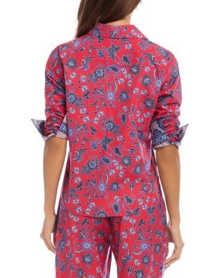 Karen Kane Ruched Sleeve Border Print Shirt