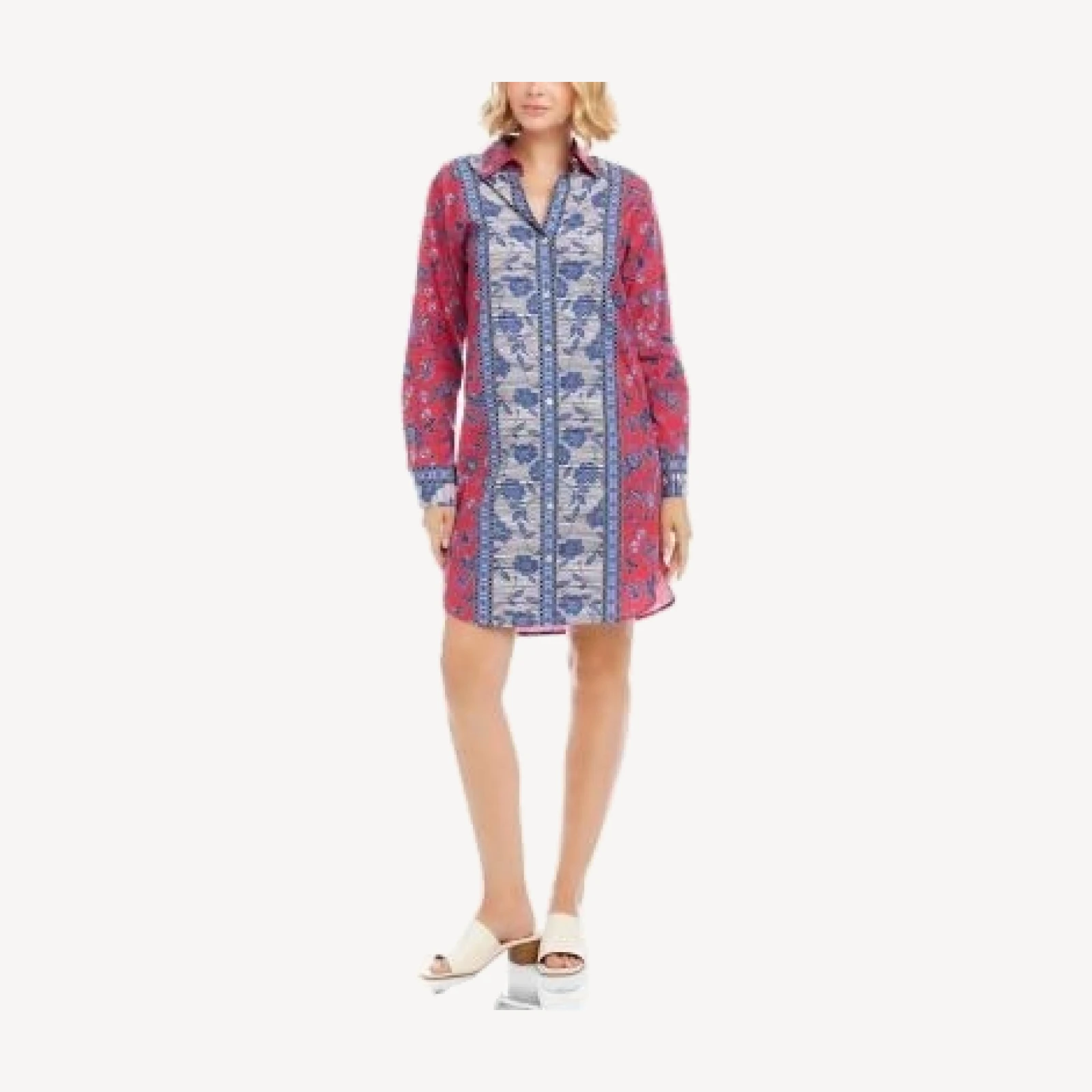 Karen Kane Long Sleeve Border Print Shirtdress