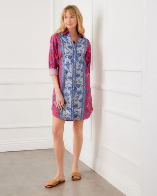 Karen Kane Long Sleeve Border Print Shirtdress