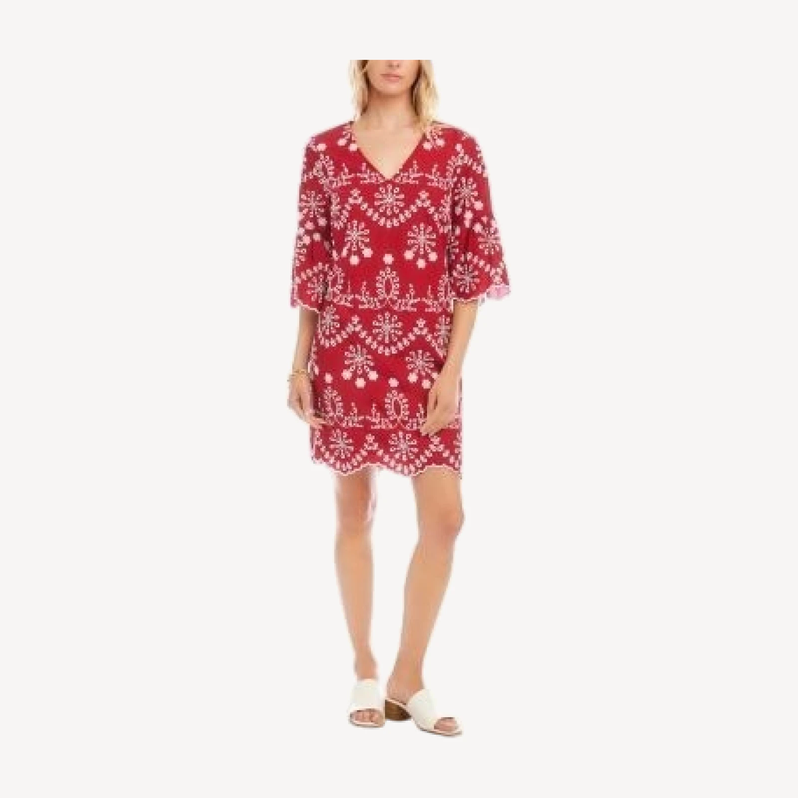 Karen Kane Flare Sleeve Embroidered Dress