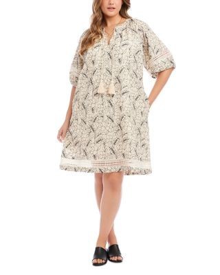 Karen Kane Plus Size Puff Sleeve Tassel Dress