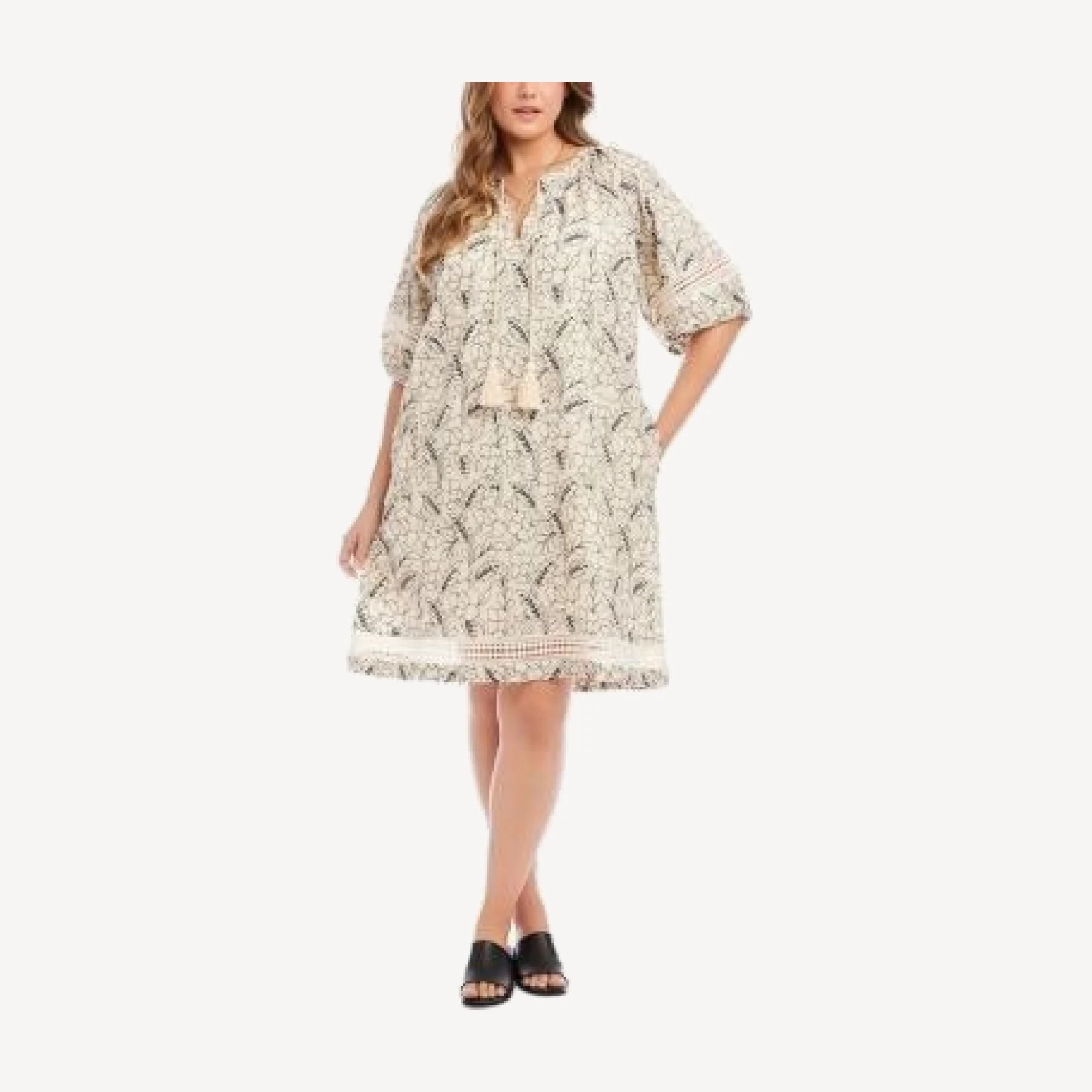 Karen Kane Plus Size Puff Sleeve Tassel Dress