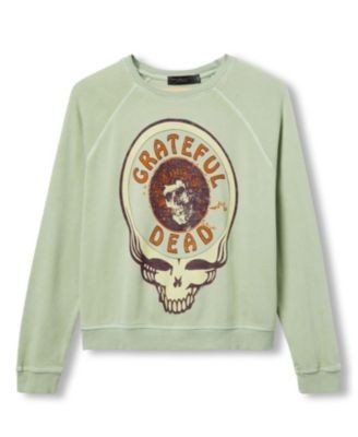 Junk Food Clothing Women's Grateful Dead Skull Raglan Crew Fleece Sweatshirt