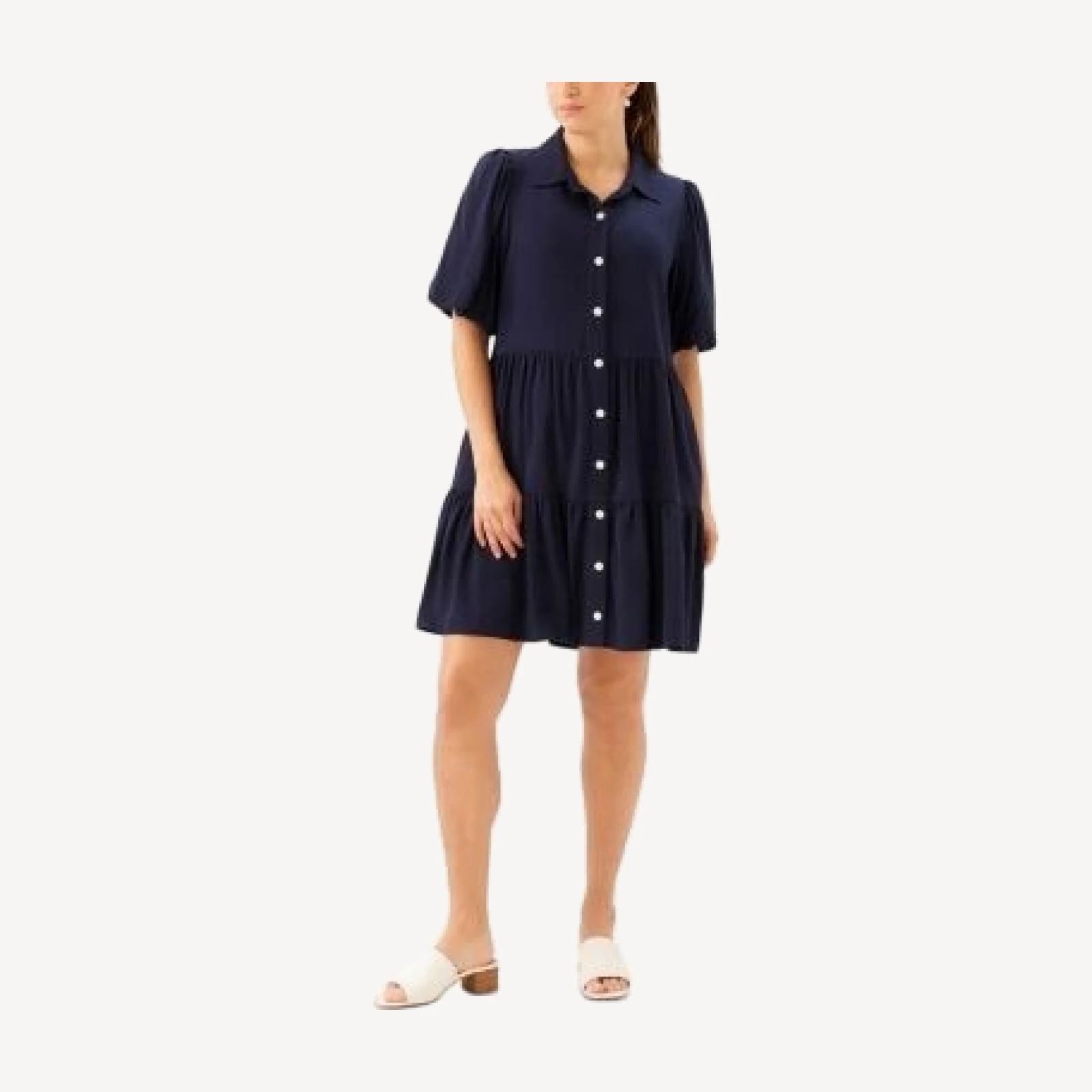 Karen Kane Puff Sleeve Tiered Shirt Dress