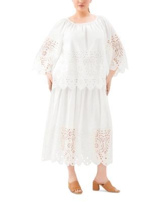 Karen Kane Plus Size Cutout Embroidery Flare Sleeve Peasant Top