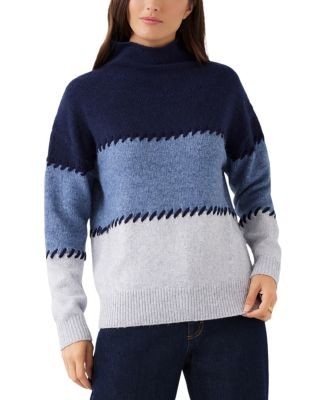 Karen Kane Contrast Stitch Mock Neck Colorblock Sweater