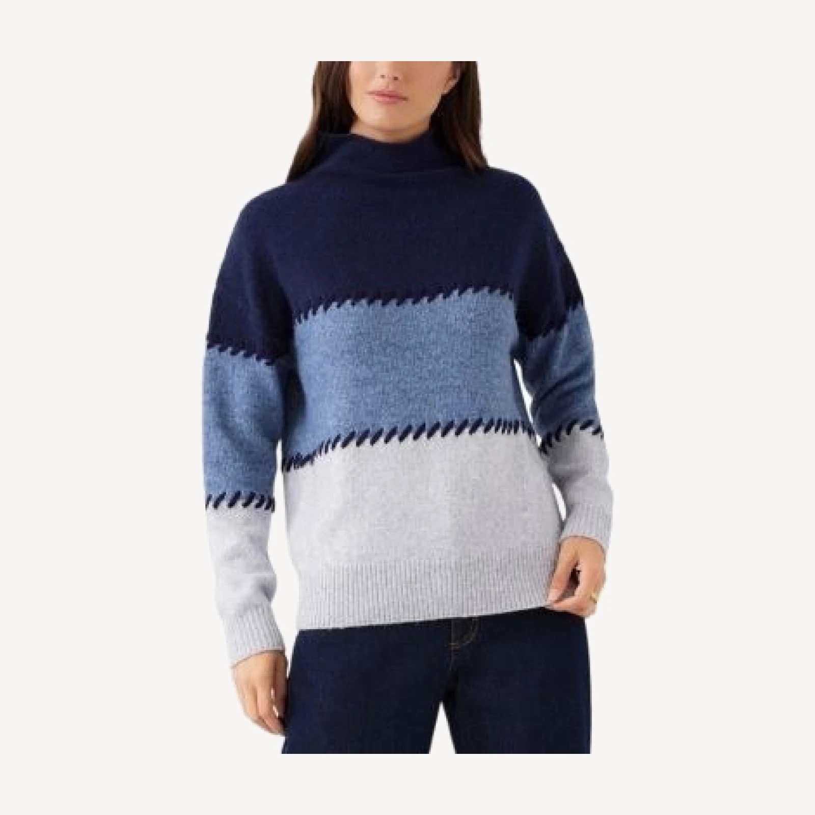 Karen Kane Contrast Stitch Mock Neck Colorblock Sweater