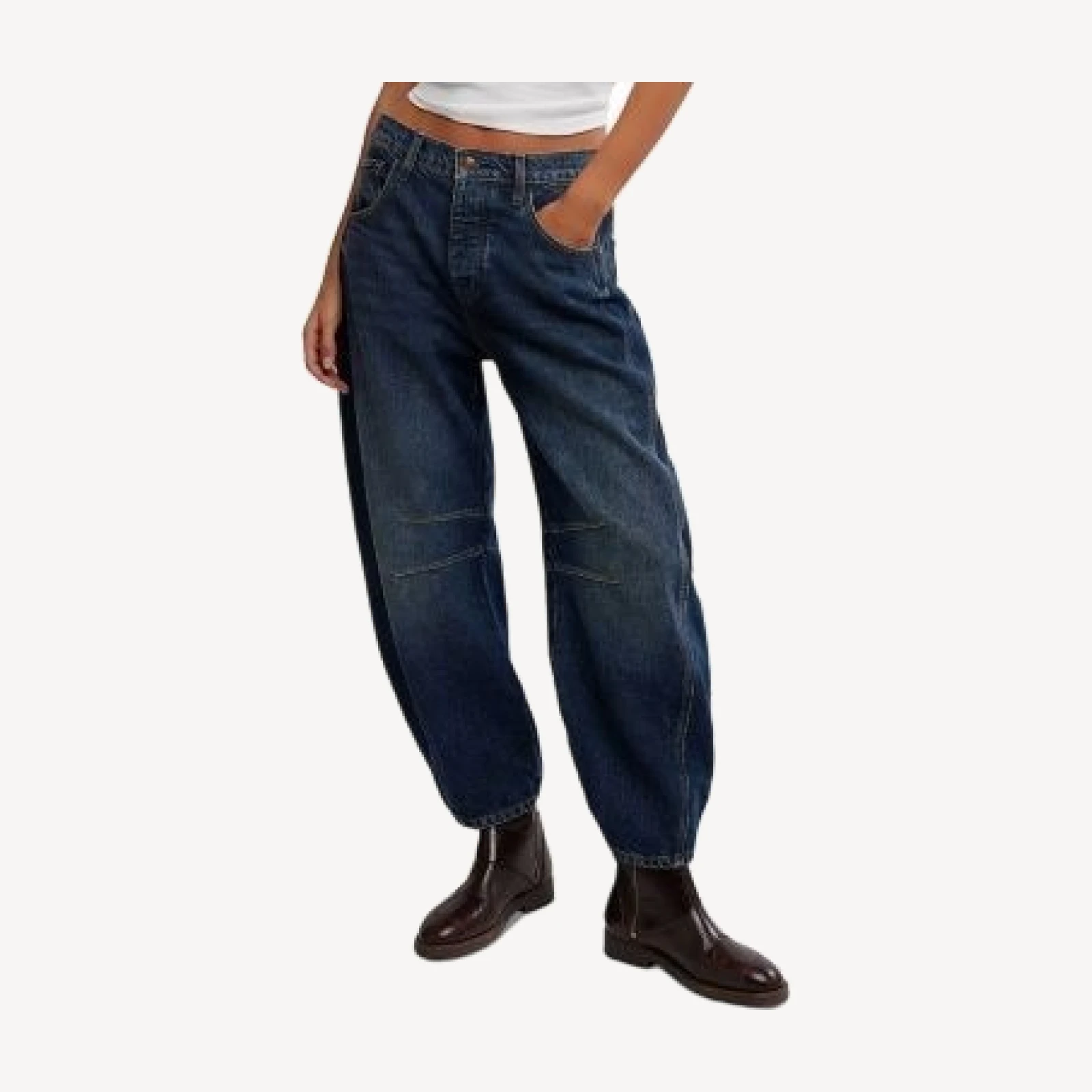 Free People We The Free Good Luck Mid Rise Barrel Jeans in Deep End
