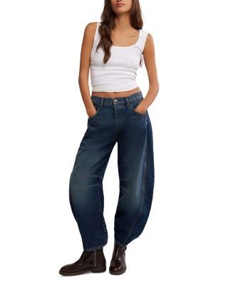 Free People We The Free Good Luck Mid Rise Barrel Jeans in Deep End