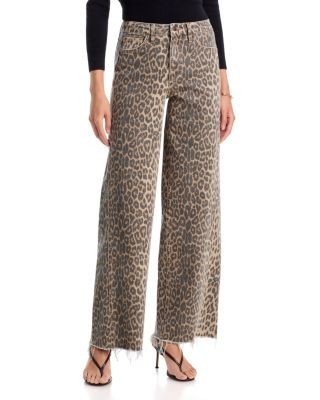 Vervet High Rise Twisted Seam Leopard Print Wide Leg Jeans in Brown