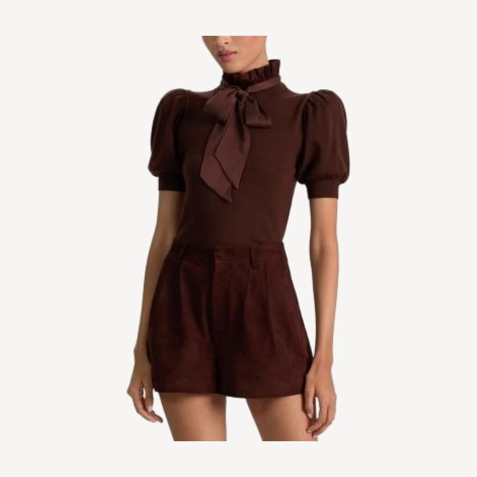 Alice and Olivia Chase Puff Sleeve Ruffle Neck Sweater
