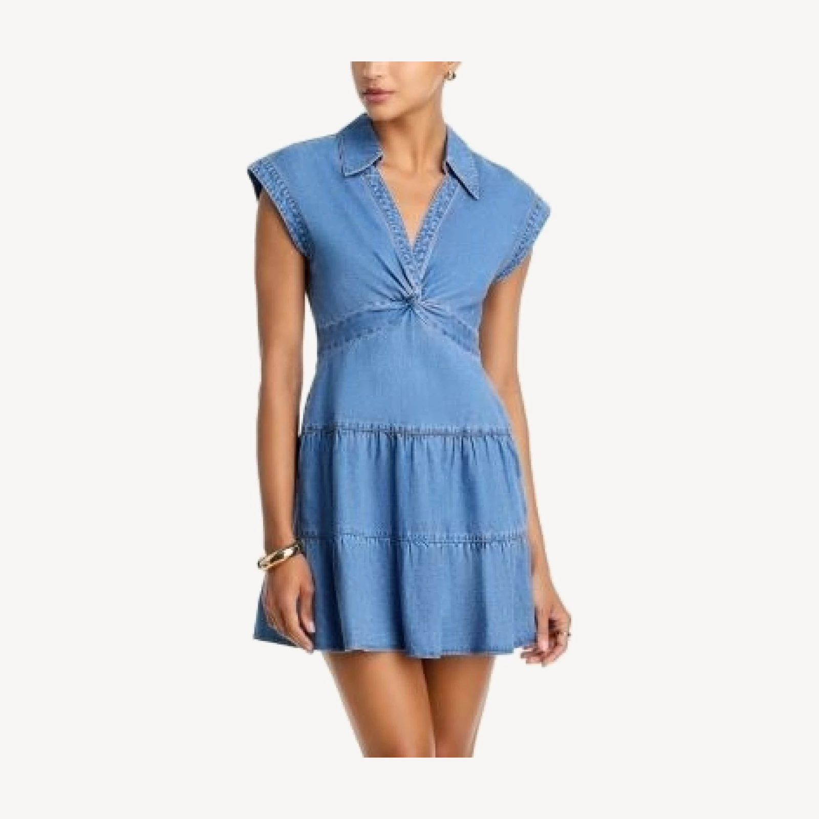 Alice and Olivia Mila Deep V Twist Front Denim Mini Dress