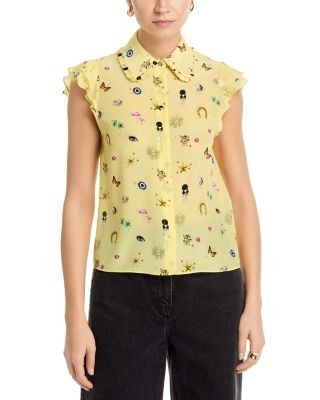 Alice and Olivia Martel Silk Flutter Sleeve Blouse