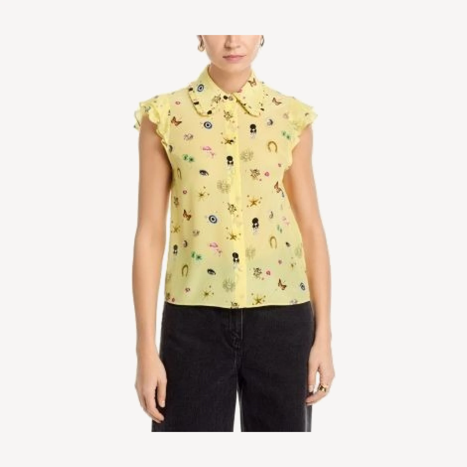 Alice and Olivia Martel Silk Flutter Sleeve Blouse
