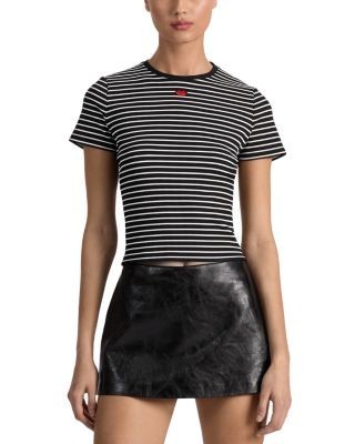 Alice and Olivia Cindy Embroidered Cropped Tee
