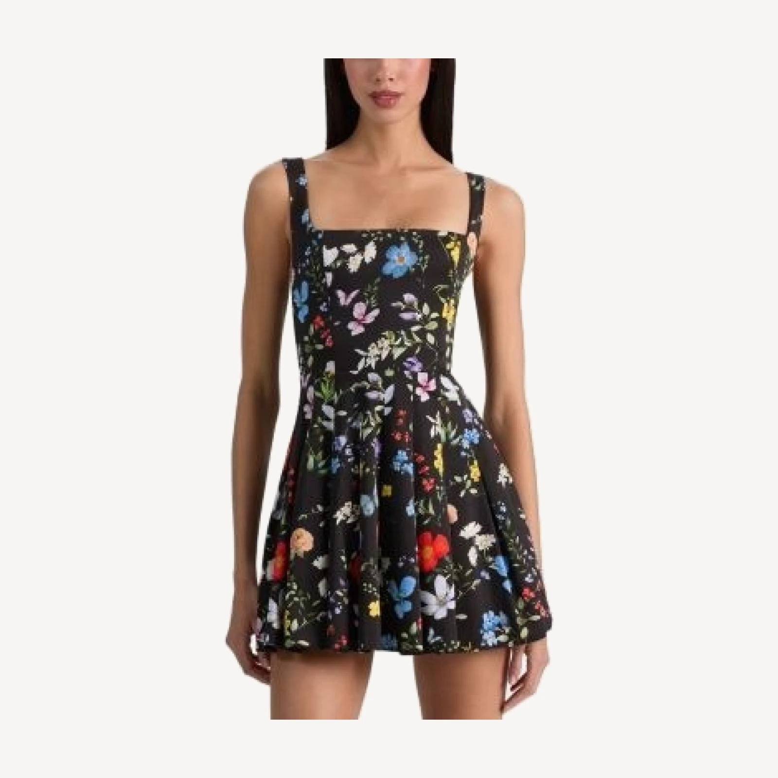 Alica and Olivia Veda Square Neck Pleated Dress
