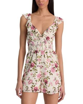 Alice and Olivia Gemma Embroidered Eyelet Romper
