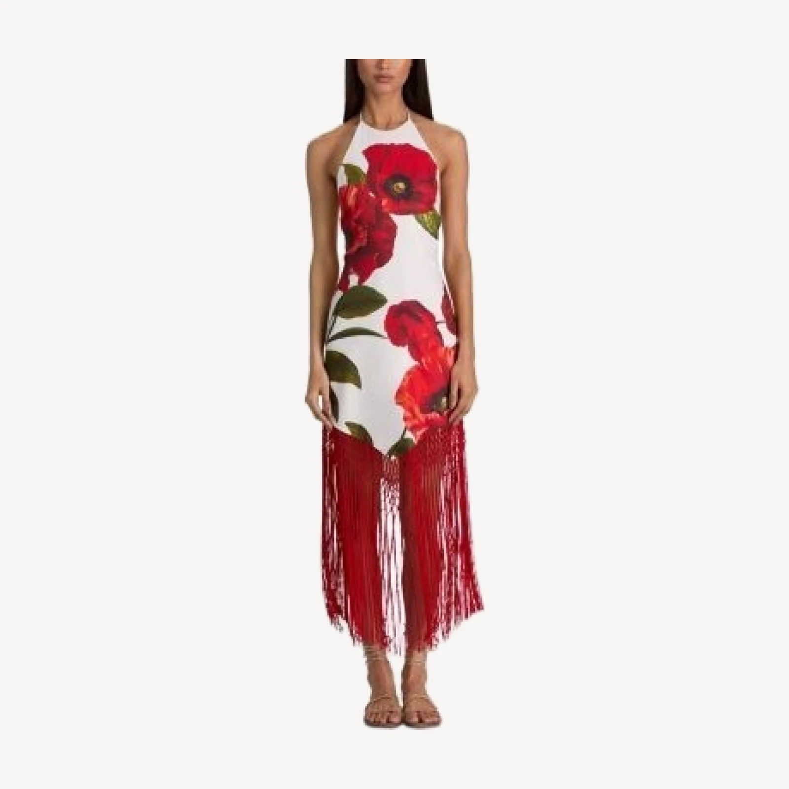 Alice and Olivia Mallory Halter Fringe Hem Dress
