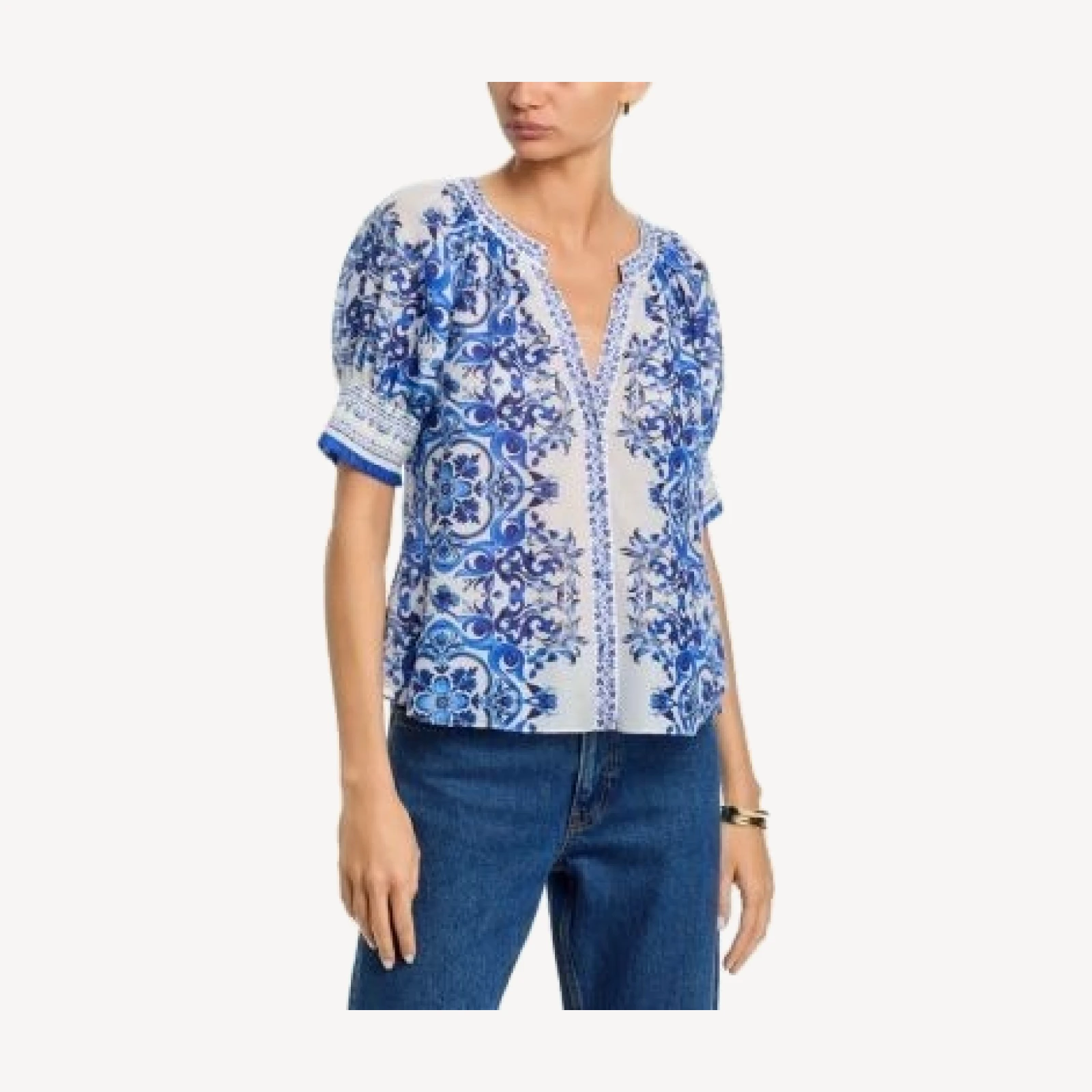 Alice and Olivia Thalia Puff Sleeve Button Front Top