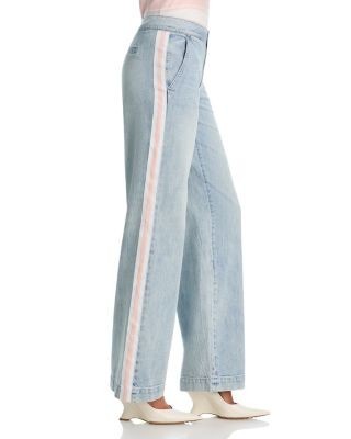 Alice and Olivia Mid Rise Straight Jeans in Rockstarblue/Off White/Pink