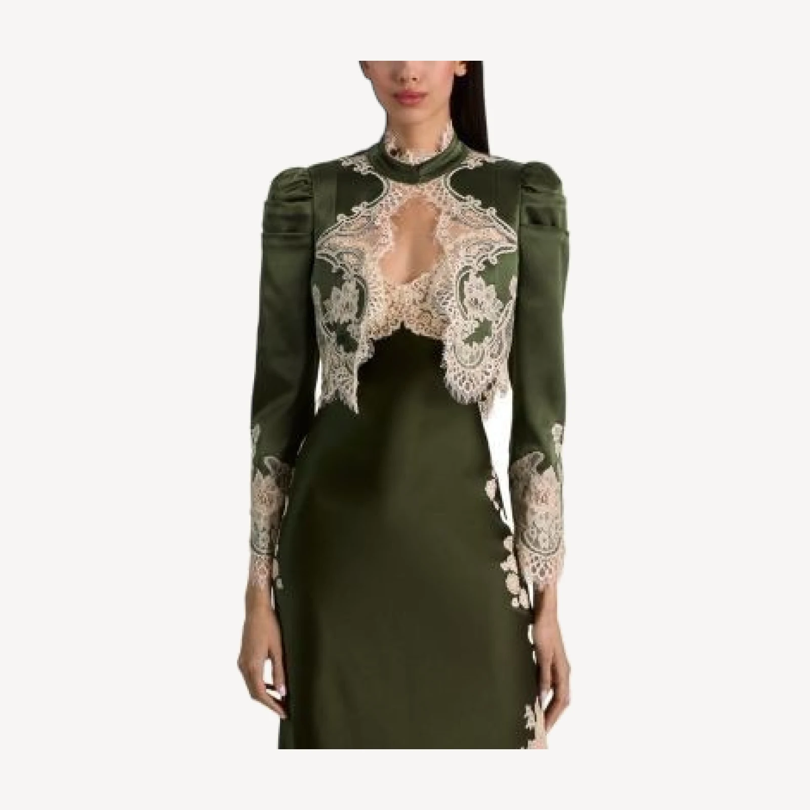 Alice and Olivia Thomasina Puff Sleeve Lace Trim Cropped Jacket