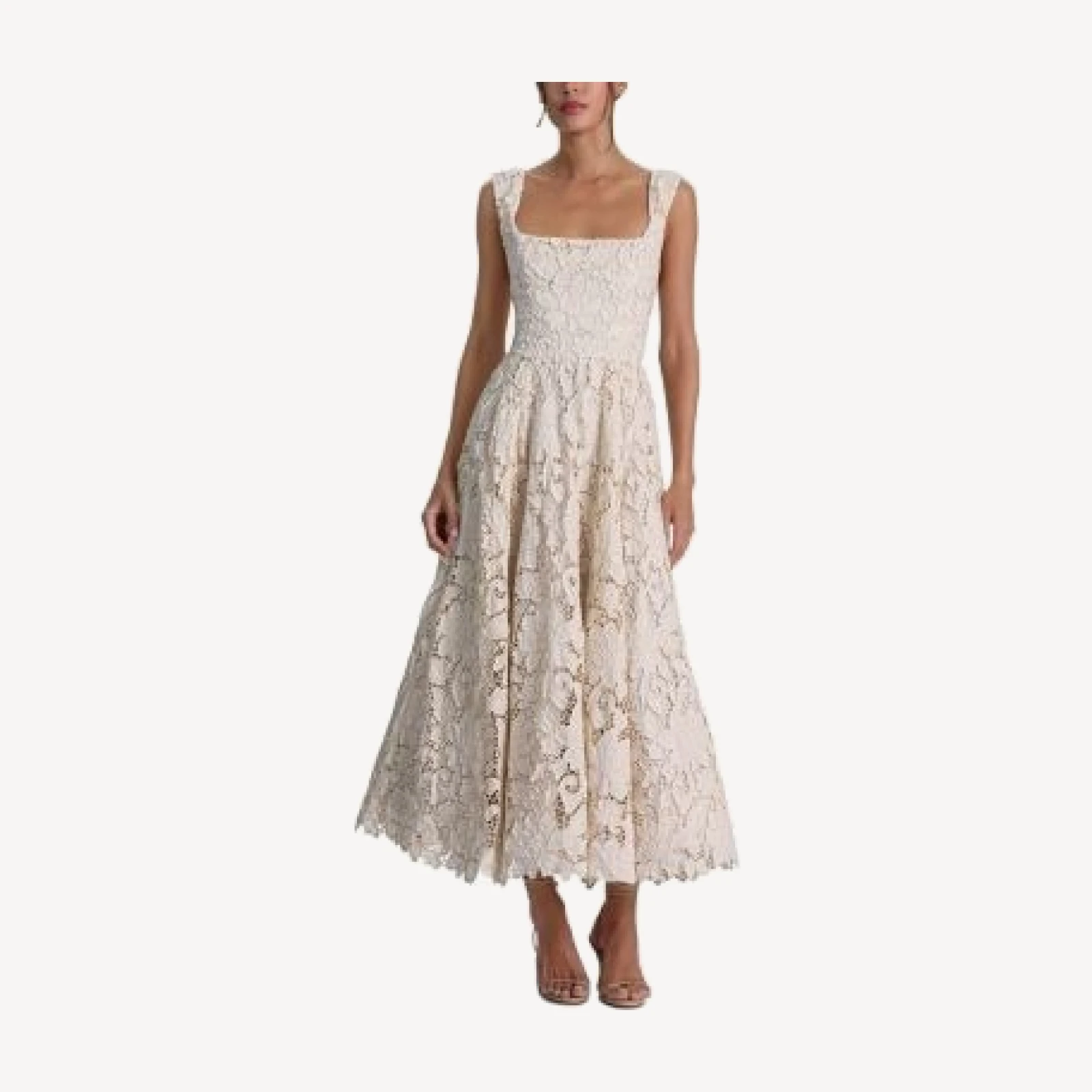 Alice and Olivia Esma Square Neck Flared Midi Dress