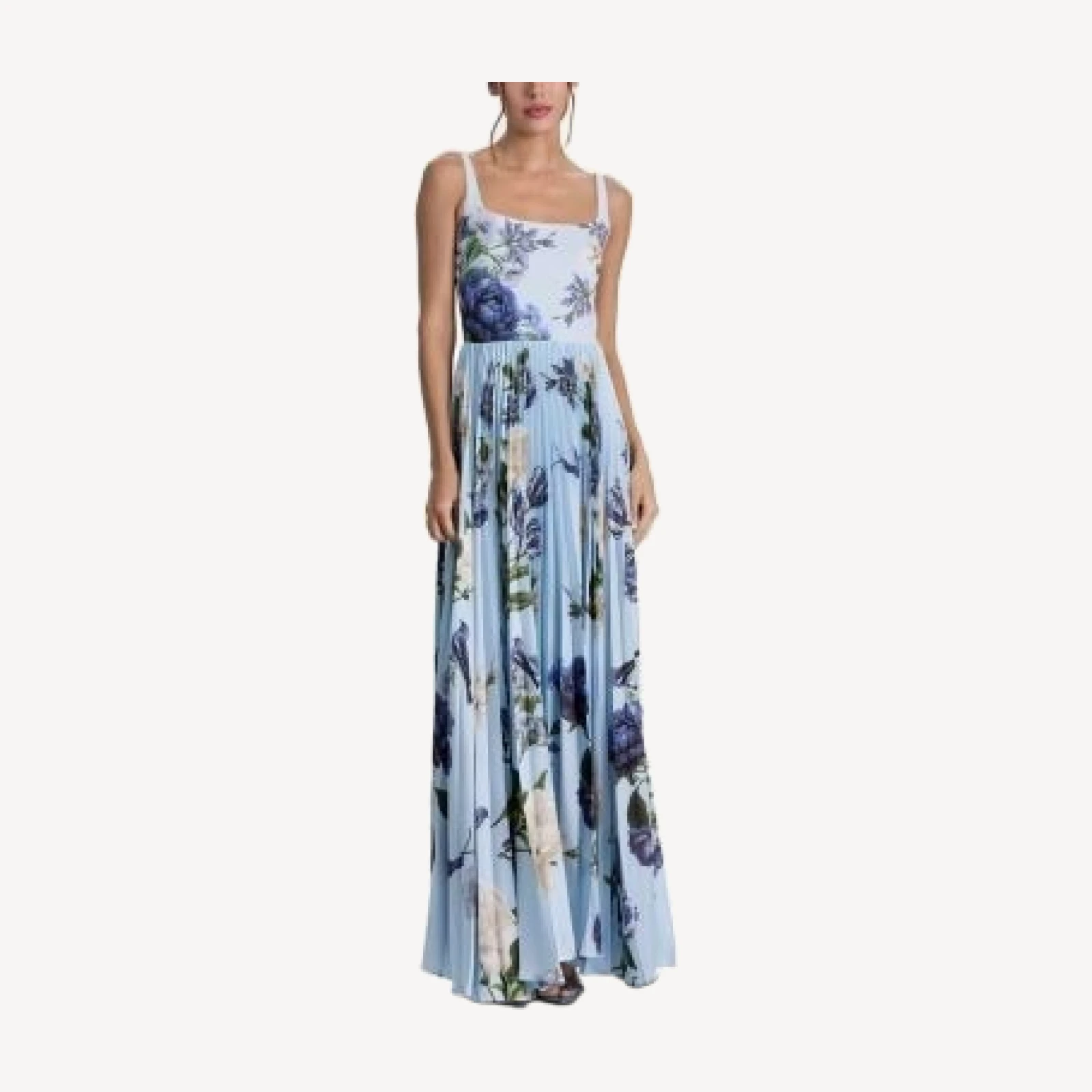 Alice and Olivia Carolyn Soft Square Neck Pleated Maxi Dress